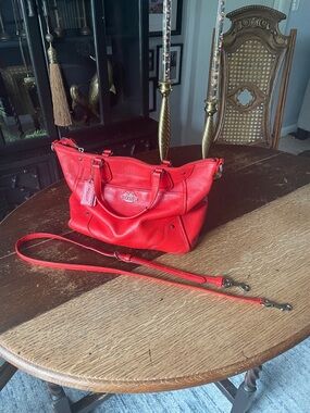 Coach Red Pebbled Leather Shoulder Bag with Long Strap